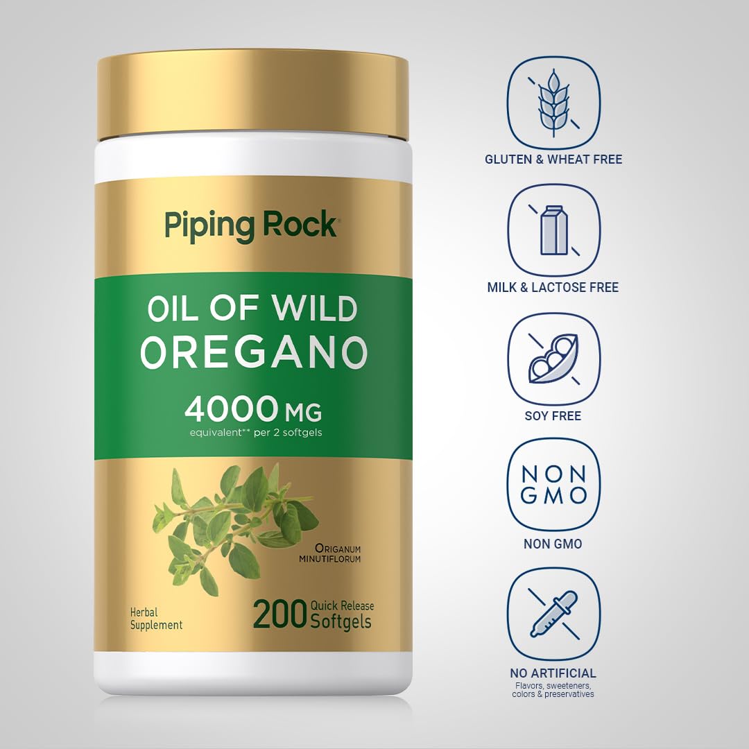 Piping Rock Oregano Oil Softgel Capsules | 200 Pills | Herbal Extract Supplement | Wild Harvested | Non-GMO, Gluten Free — Amazon image 3