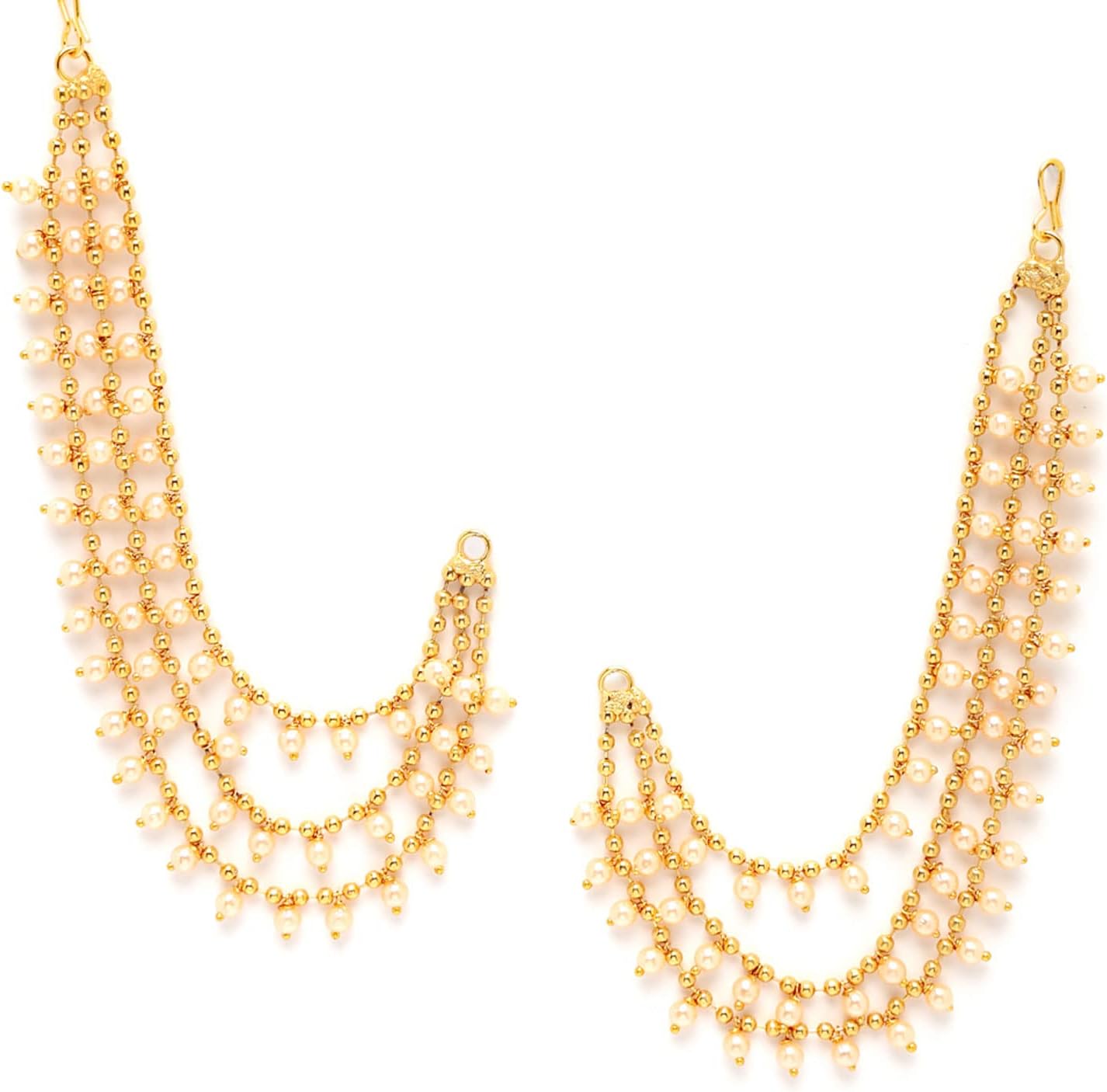 Traditional Brass 18 K Gold Plated Wedding Jewellery Bahubali Inspired Long Chain Jhumki Earrings for Women and Girl