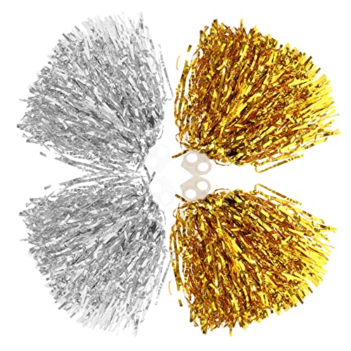Abaodam 4pcs Flower Cheerleading Bouquet Gold Pom Poms Cheerleading Pompoms Cheer Pompom Props Cheerleading Party Foil Cheer Poms with Handle Cheering Supplies Dance The Pet