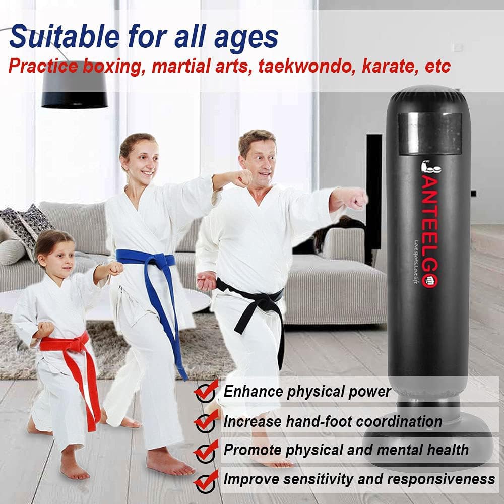 Punching Ball Enfants Sac de Boxe: JanTeelGO 150cm Sac de Frappe Enfant sur Pied de 3 à 14 Ans - Cadeaux pour Garçons et Filles,Ensemble de Boxe pour Pratiquer Le Karaté,Taekwondo