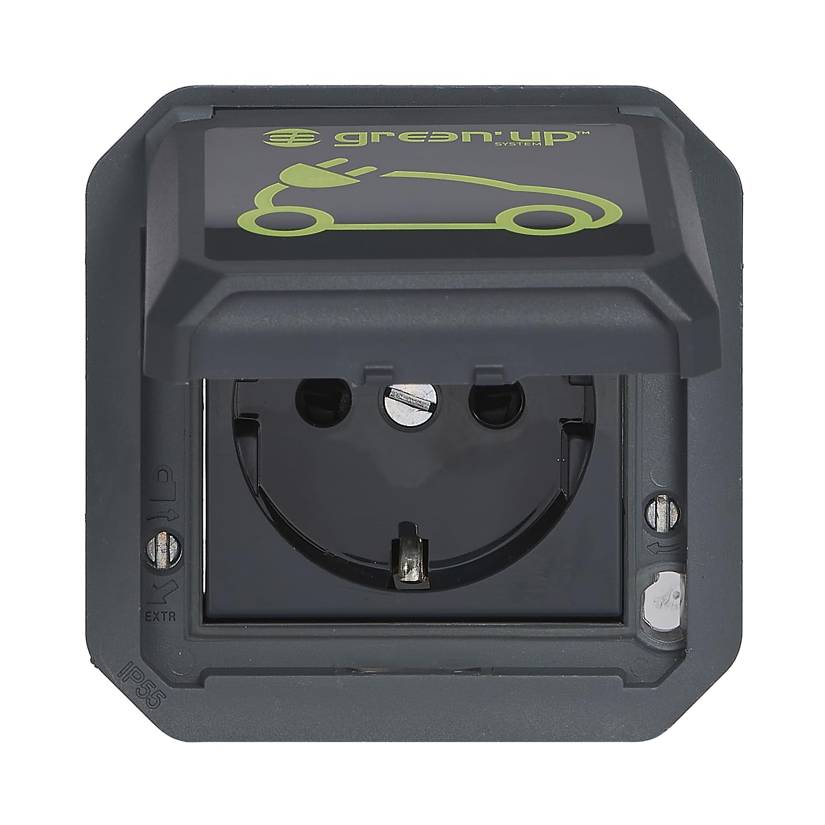 Legrand, Plexo New Einsatz, Presa per ambienti umidi ad incasso, EV-Carica per veicoli elettrici, 230 V, 16 A, IP55, connessioni automatiche, standard Schuko, coperchio a ribalta integrato con