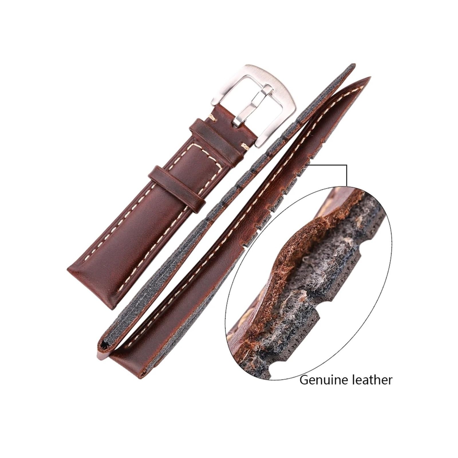 Leder Uhrenband 18 19 20 21 22 24 mm schwarz dunkelbrauner Vintage Glattes Armband Uhrenbandband Edelstahlschnalle