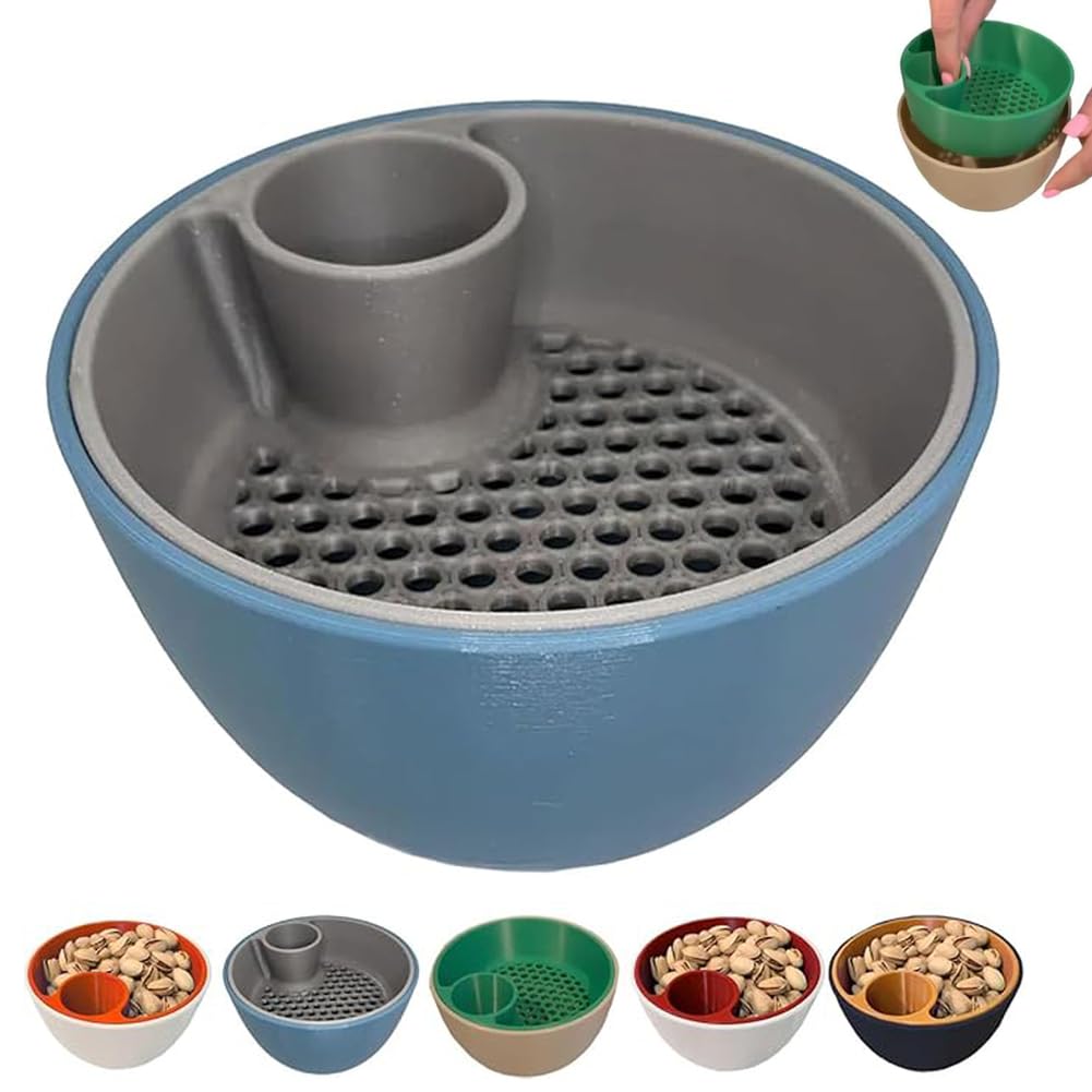 clhjinruoliu 3D Printed Nut & Seed Bowl, The Perfect Snack Bowl, Dual-Chamber Pistachio Bowls with Shell Container, 2-in-1snack Organizer Serving Bowls with Built-In Trash for Party Home,Blue