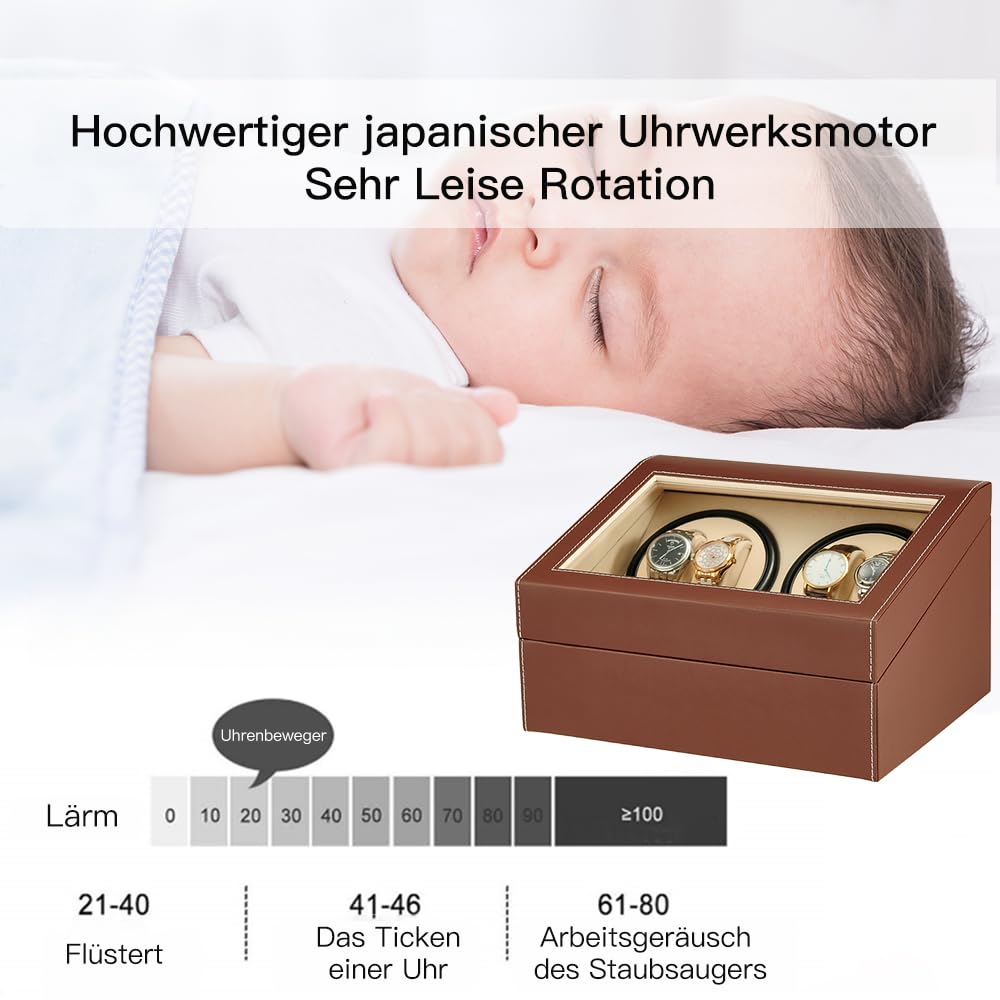 Automatische Uhrenbeweger Box PU Leder Uhrengehäuse mit leisem Motor Netzteil für Automatikuhren