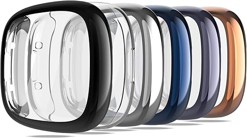 KPYJA Protector de pantalla compatible con Fitbit Sense 2Versa 4, carcasa chapada en TPU suave, cubierta completa, compatible con reloj inteligente