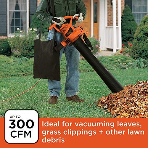 BLACK+DECKER 3-in-1 Electric Leaf Blower, Leaf Vacuum, Mulcher, 12-Amp (BV3100)