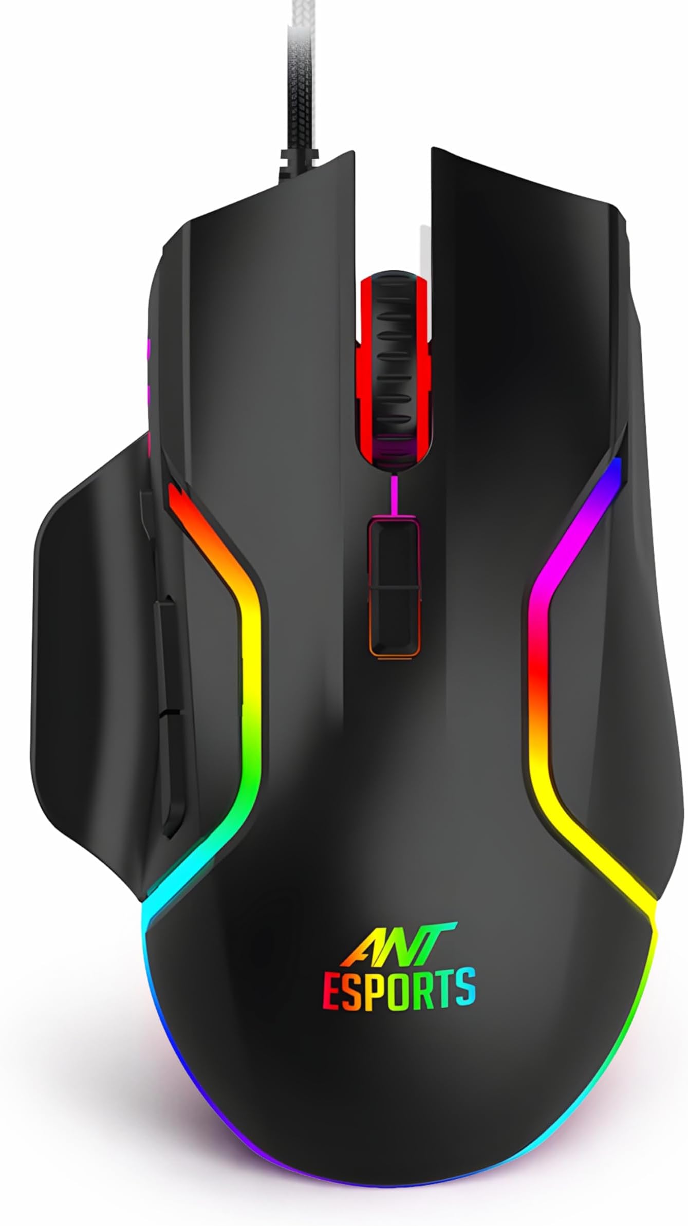 Ant Esports GM320 RGB Wired Gaming Mouse, 12800 DPI Optical Sensor, 8 Programmable Buttons with Rapid Fire, Ergonomic Design, RGB Lighting, Braided Cable, USB Gaming Mouse for PC, Laptop (Black)