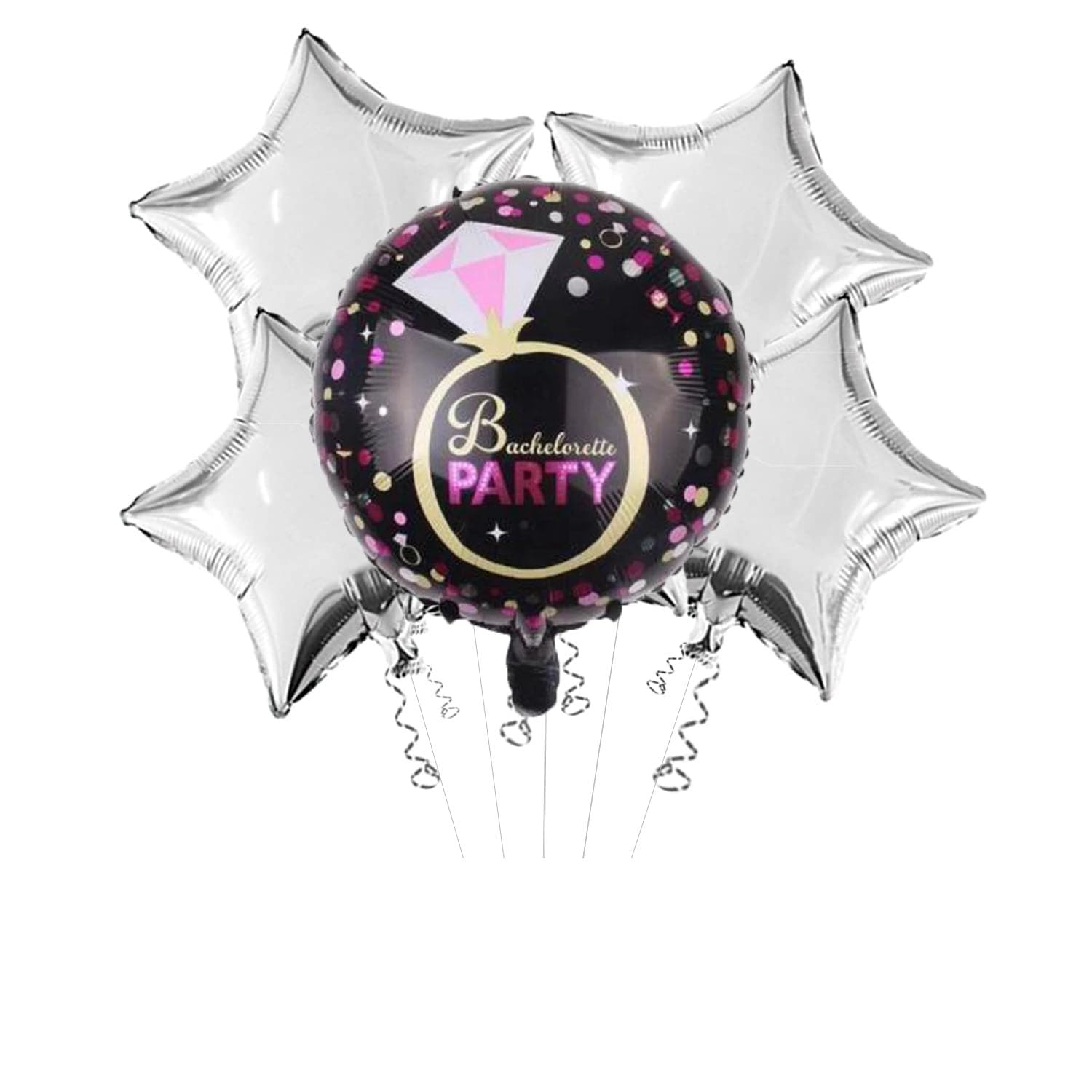 DINIPROPZ Bachelorette Barty Decorations Set- 5PCS Silver Star Balloons Foil | Bride To Be Decorations Set Combo | Bridal Shower Accessories
