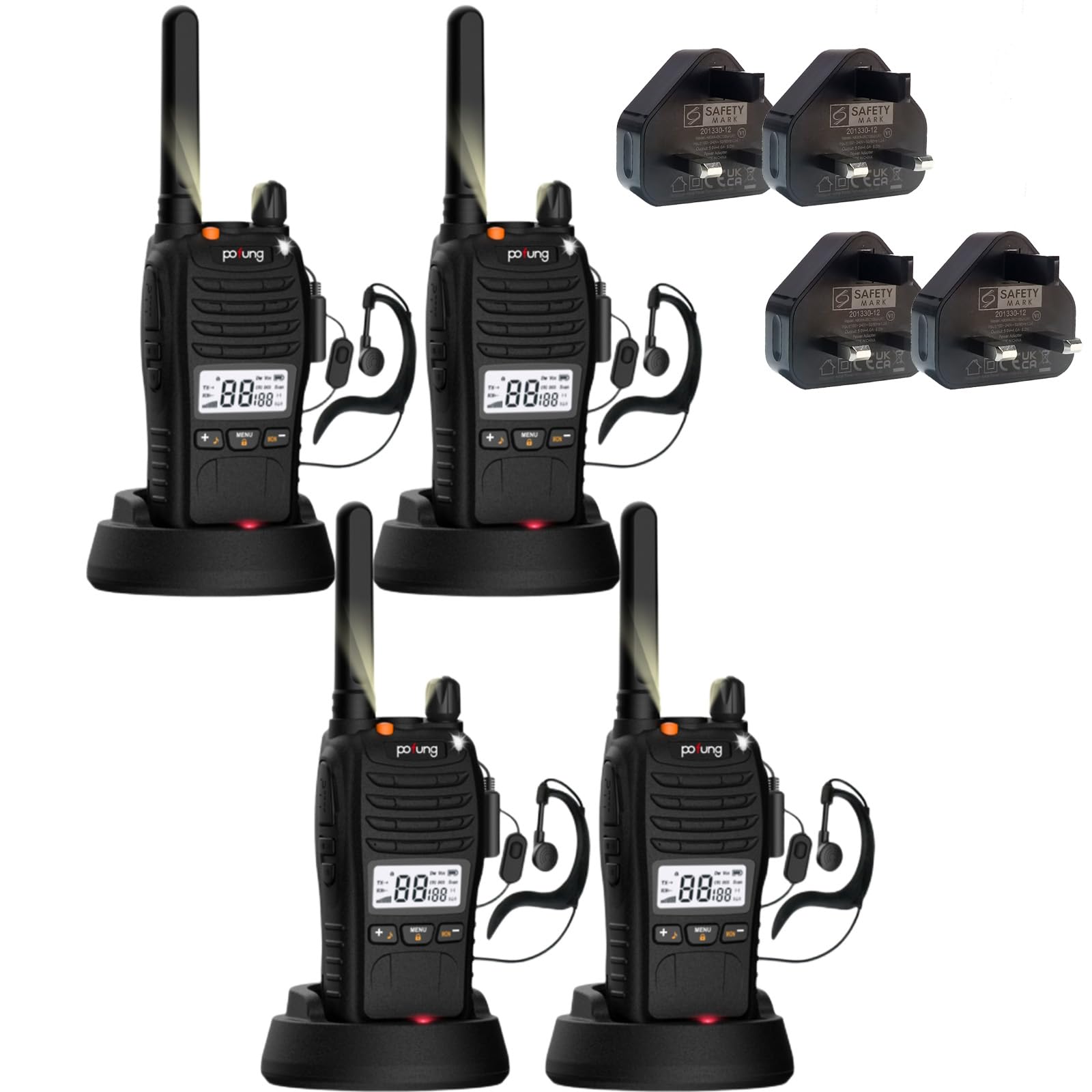 4Pack Walkie Talkies for Adults, Rechargeable 16CH Handsfree VOX Professional Walkie Talkie