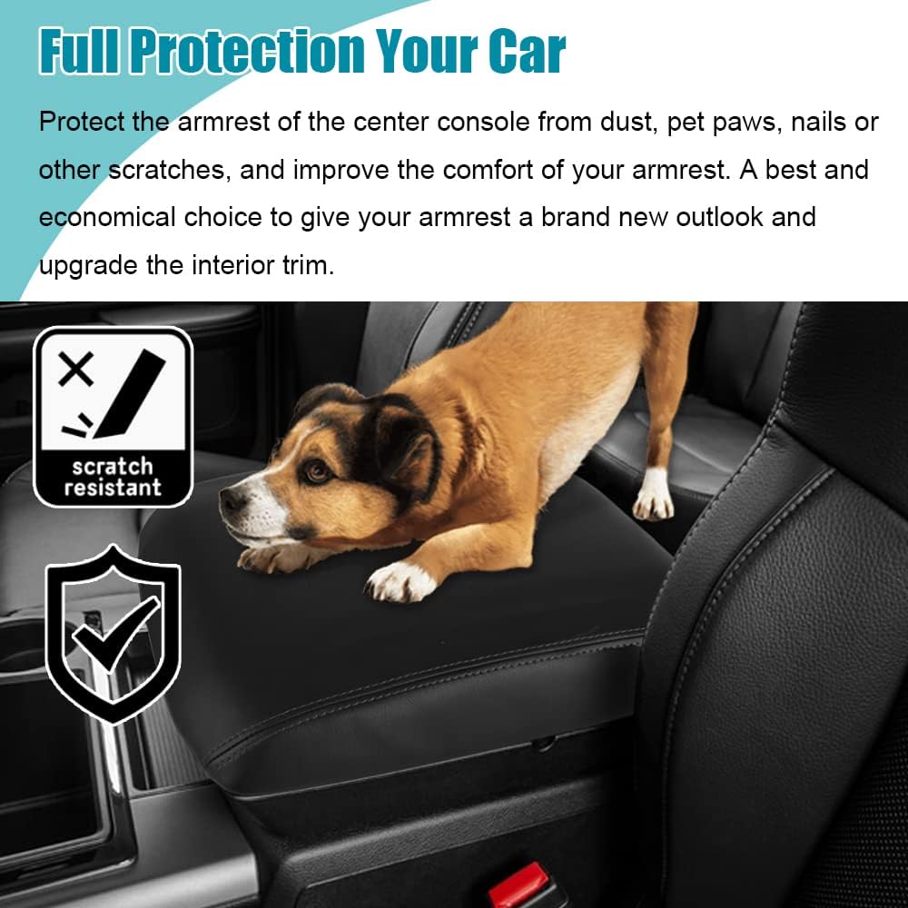 LEXLEY Center Console Pad Armrest Box Cover Waterproof Anti-Scratch Leather Protector Covers For Dodge 2009-2018 RAM 1500 2500 3500 4500 5500,2019-2023 RAM 1500 Classic-Red Stitches