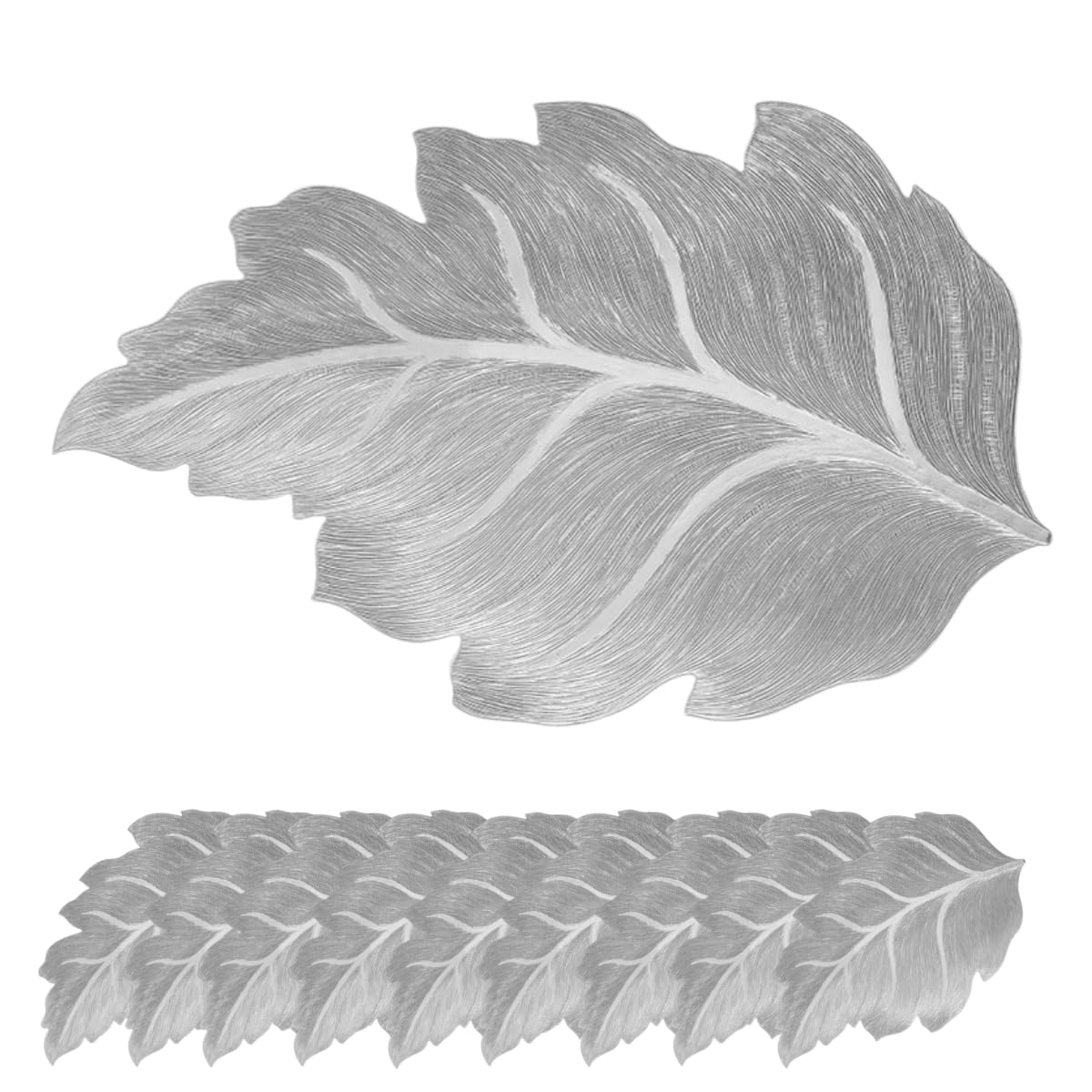 Manteles Individuales Paquete De 10 Manteles Individuales De PVC con Diseño De Hoja De Arce 32 X 51 Cm Aislantes Térmicos Antideslizantes Impermeables Y Fáciles De Limpiar Color Plata