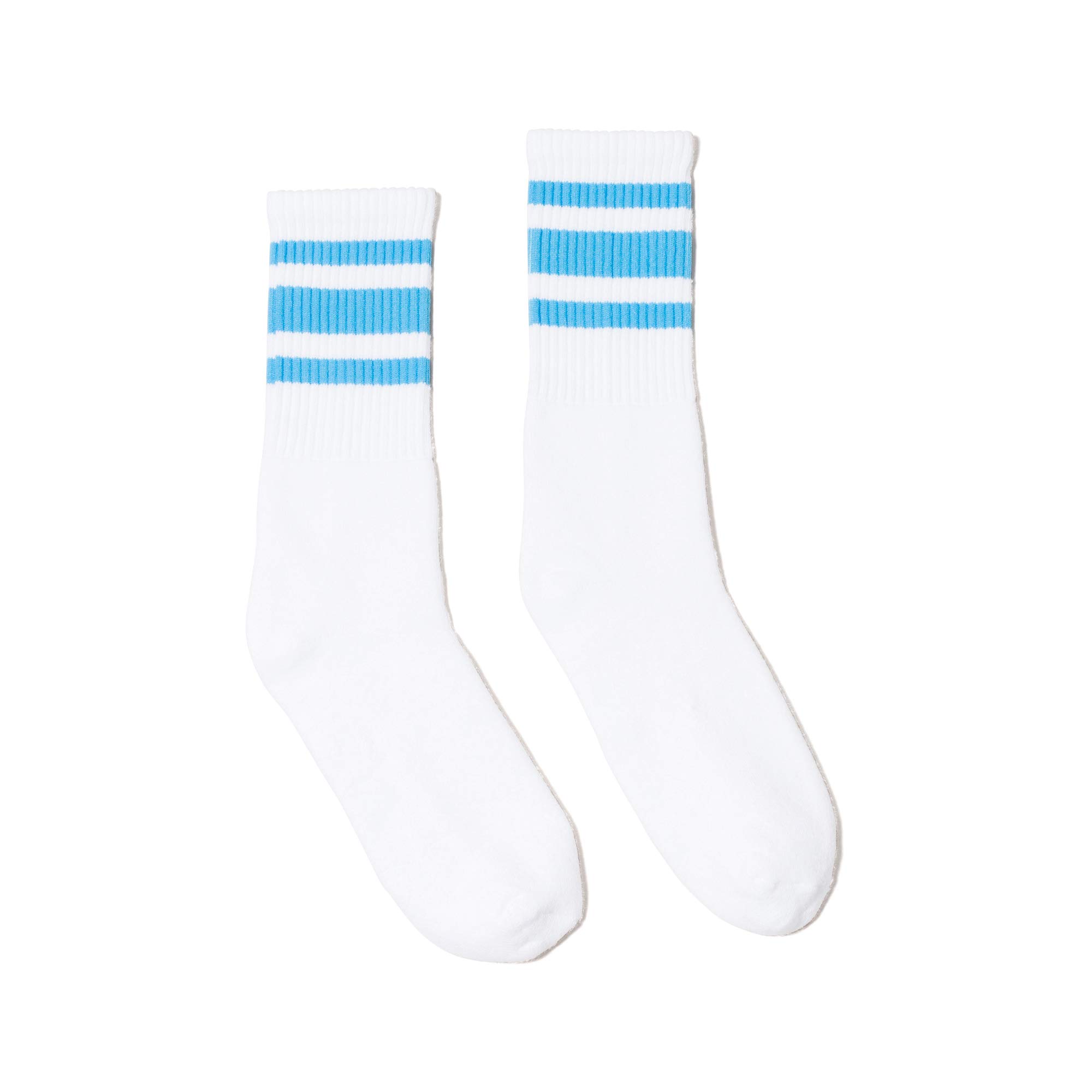 SOCCO White with Carolina Blue Stripe Crew Socks Made in USA
