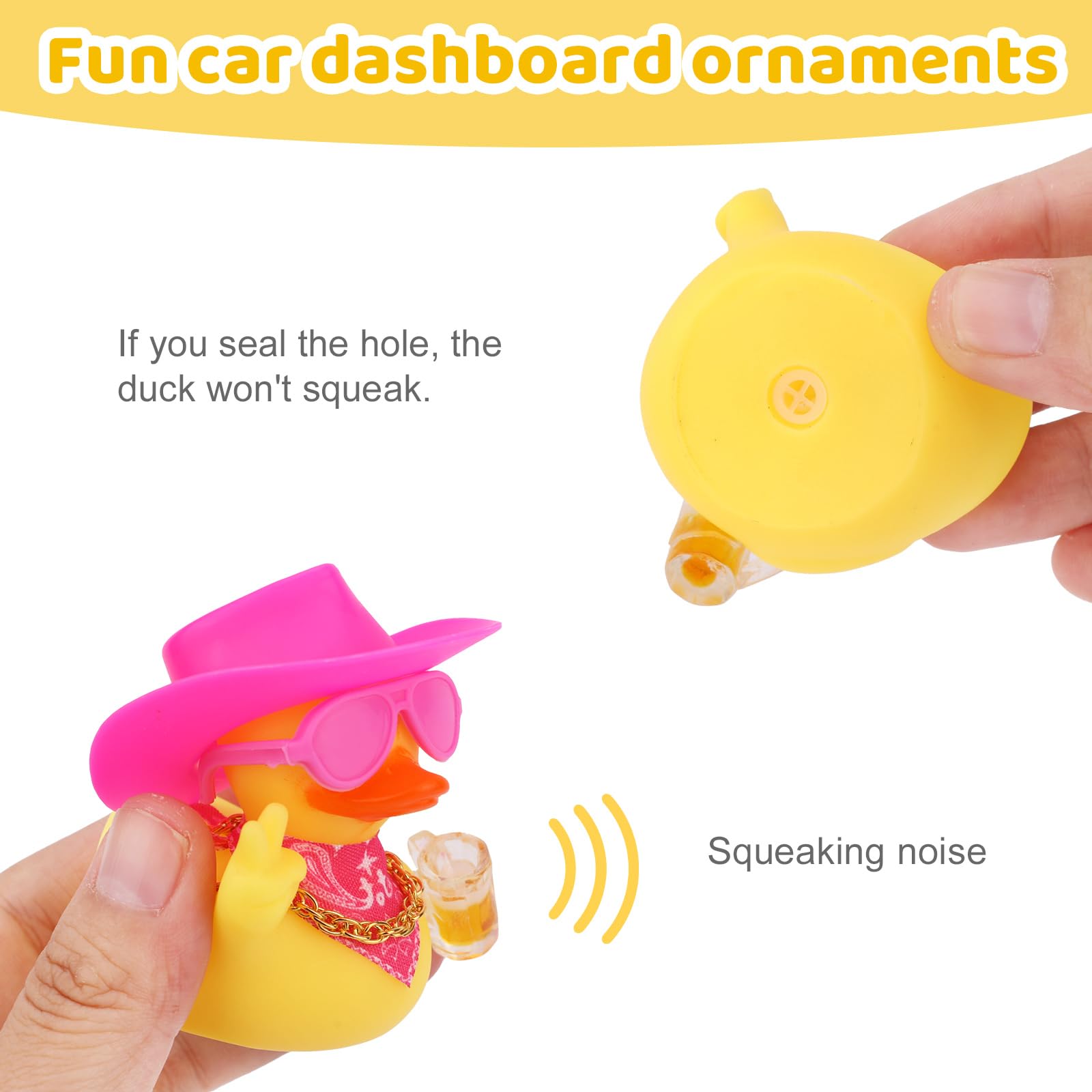 Fukaisu 2pcs Novelty Rubber Ducks, Cool Rubber Ducky with Sunglasses, Necklace, Cowboy Hat - Image 4