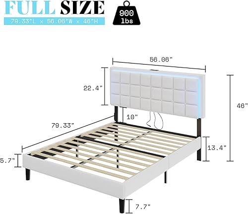 Miniatura 2 de AMERLIFE - Base de cama copetuda, tamaño Queen, con plataforma, tapizado de tela, con luces LED, base de cama tapizada con estación de carga, Gris