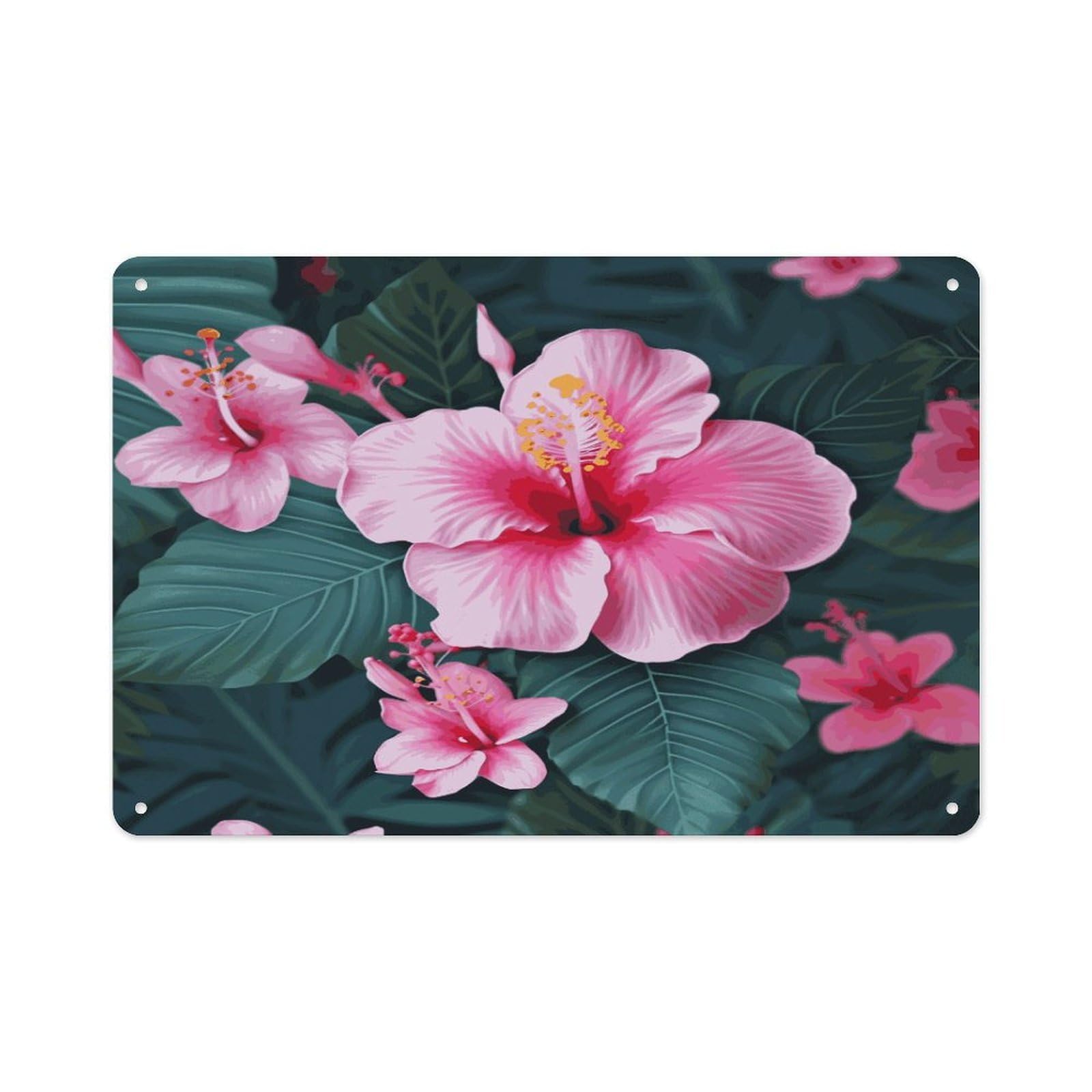 Btcowzrv Style Hawaii Pink Flower Metal Sign 7.9 X 11.8 Inch, Aluminum Sign Wall Art Decor Easy To Install, Decorative Plaque For Home Bar Kitchen Pub Shop Garage