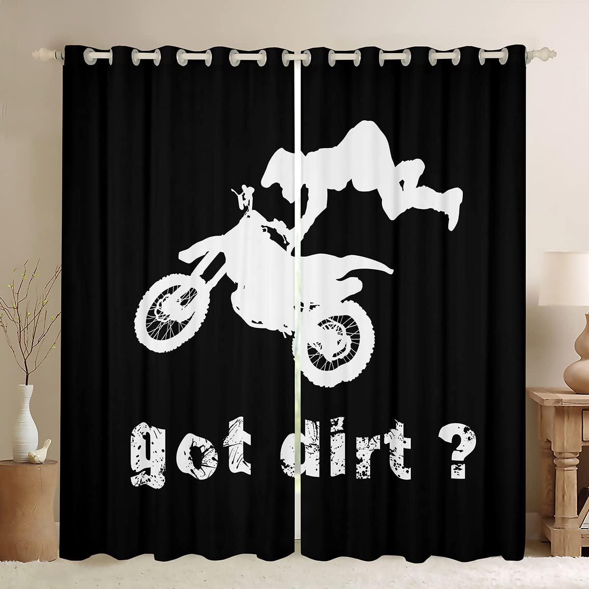 FeelyouDirt Bike Window Curtains for Bedroom Living Room Boys Extreme Sports Curtains for Kids Boys Motocross Rider Window Drapes Cool Sports Window Treatments 38W X 45L，2 Panels