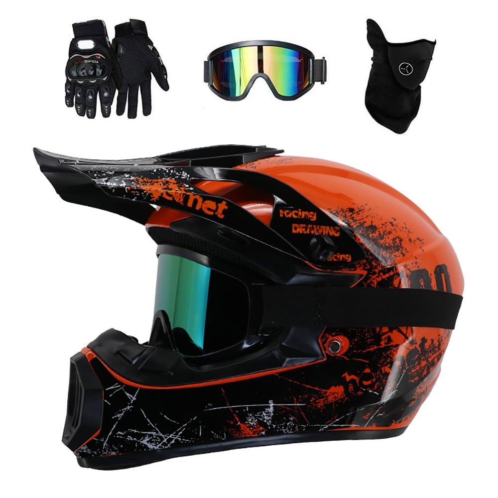 Full Face Motocross Helmet, with Goggles Gloves Mask, Youth Kids Off Road Sport ATV Scooter Motorbike Crash Helmet, Downhill Enduro MTB BMX Racing Quad Dirt Bike Helmets(Z6,XL/59-60CM)