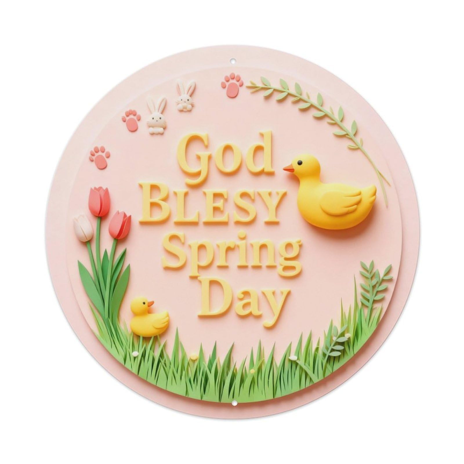Spring Easter Chick Round Wall Plaque Metal Tin Sign Plaque