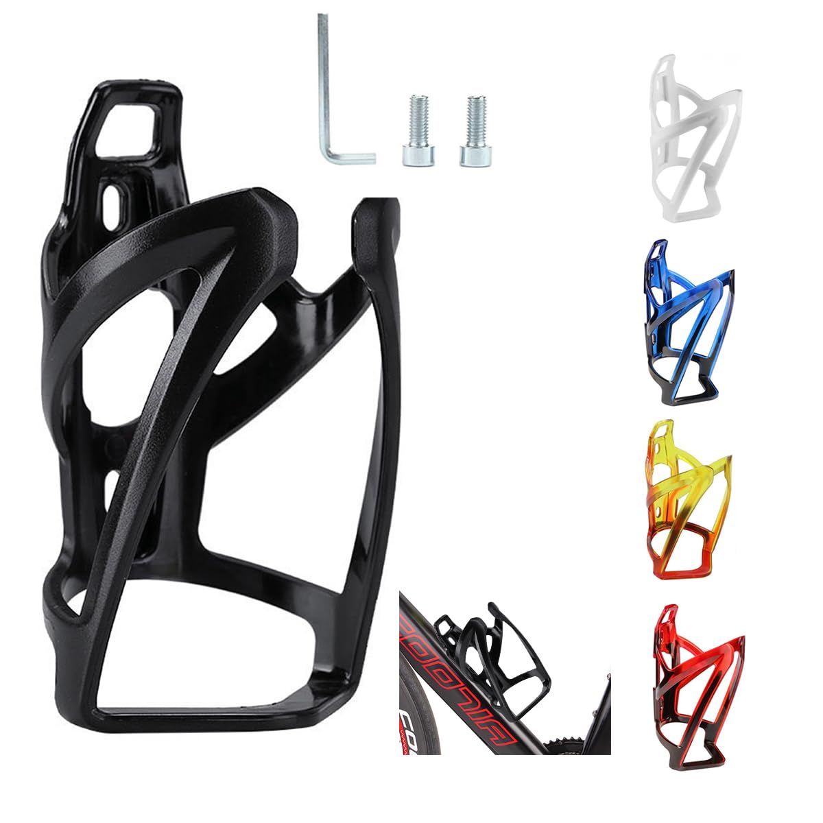 Garegce Bike Water Bottle Cage, Cycling Bottle Cage Durable Non-Slip Bike Drinks Holder with Screws, Universal Fit for Mountain MTB Road Bikes Cycling Accessories for Road Kids - Black — image 1