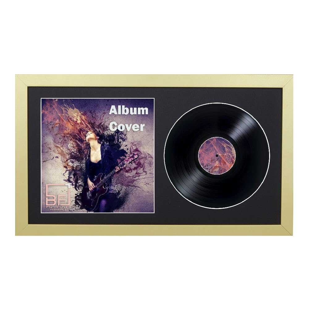 12" / 10" / 7" Double Vinyl LP Record and Album Cover Frame BLACK Mount Memorabilia Wall Display (Gold, 63L x 35Wcm 10" Vinyl)