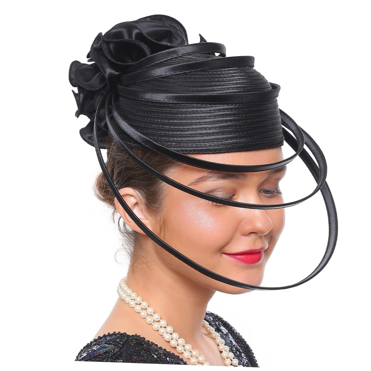 GALPADA Fascinator da Donna Nero, Cerchietto Raffinato in Poliestere e ABS, Leggero e Confortevole, per Matrimonio e tè, Stile Chic e Raffinato