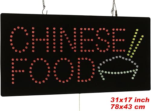 Miniatura 8 de Cartel de comida china, 24"x12", 23.6x11.8 in, TOPKING, Señalización, LED, brillante, abierto, letrero, exhibición, gran apertura, regalo