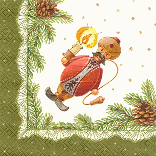 Servietten grün mit Räuchermann Muselmann und Tannenzweigen, 20...