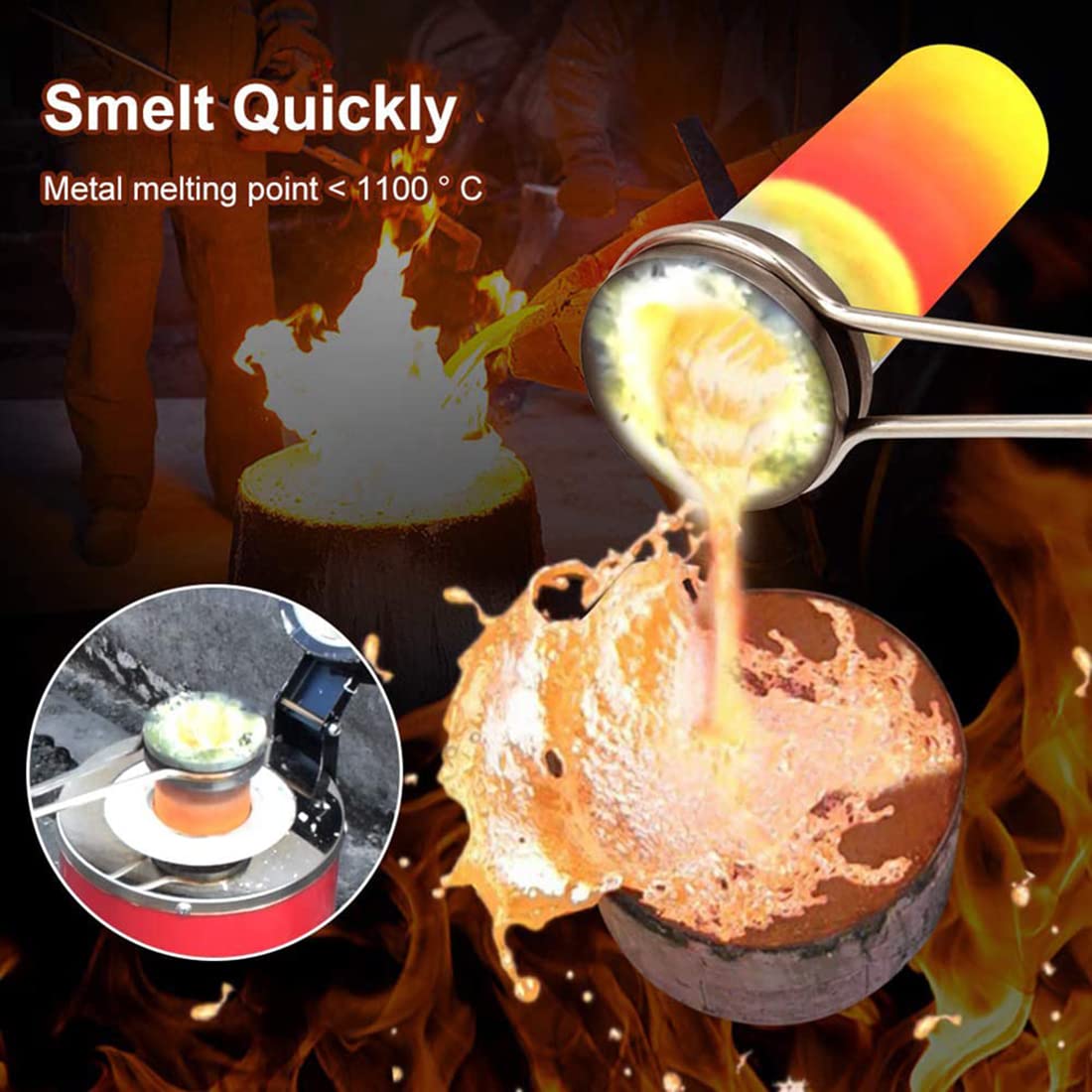 Forno di Fusione dell'Oro, Forno di Fusione Digitale Elettrico da 1400 W 2000 F Forno di Colata per raffinazione da 1100 ℃ con crogiolo di Grafite per Scarti di Fusione, Argento, Oro, Rame, Allumini