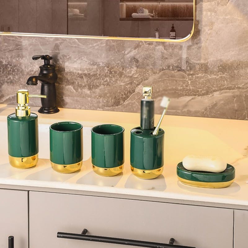Wash Five-piece Bathroom Smooth Gold Mouthwash Cup Toothbrush Holder(E)