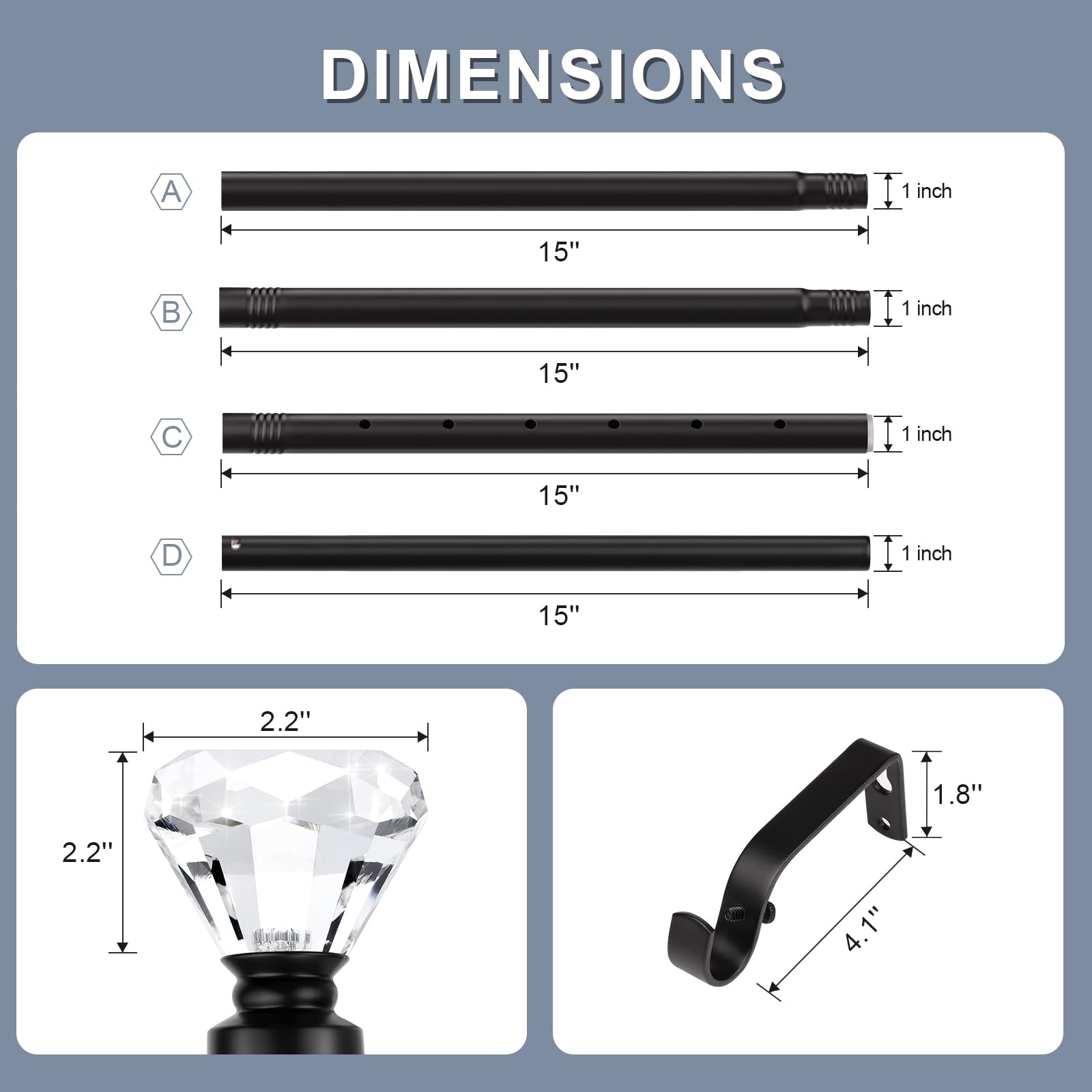 Orger 2,5 cm Diamant Gardinenstange 2 Stück Teleskop für Fenster von 30 bis 80 Zoll Schwarz Gardinenstangen Verstellbar Dekorative Einzel Gardinenstangen Set mit Modern Diamant Design