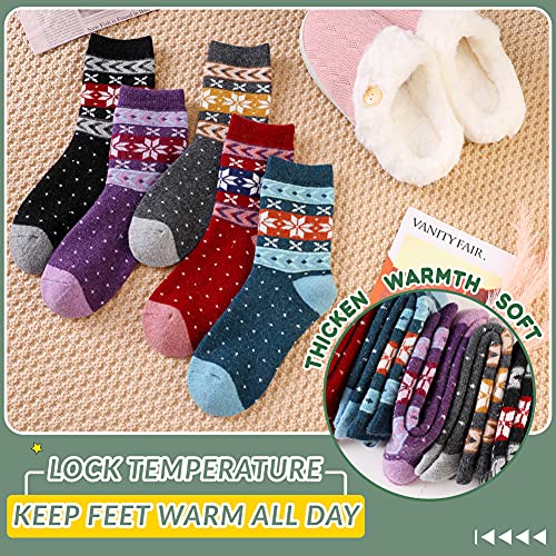 Image of Velice Wool Socks for Women Merino Wool Boot Hiking Thick Thermal Warm Winter Crew Cushion Cozy Work Socks 5 Pairs