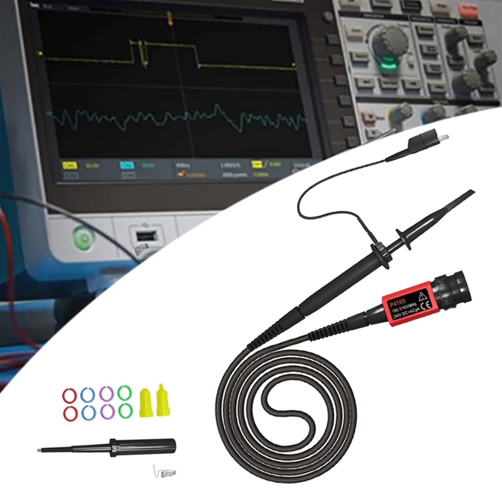P4100 Oszilloskop-Tastkopf, 100:1, 2 kV, Hochspannung, 100 MHz, Sicherheits-BNC-Anschluss for Oszilloskop, einstellbare Dämpfung