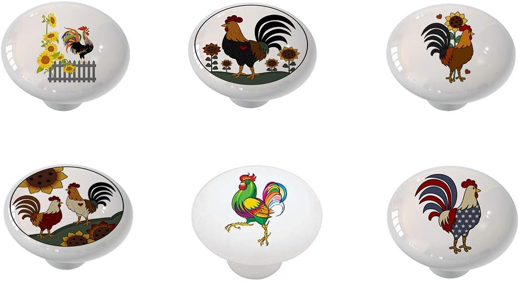 Set of 6 Country Roosters Drawer/Cabinet Knobs