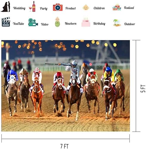 Miniatura 2 de Telón de fondo de carreras de pista de caballos para fotografía Kentucky Derby fondo de fiesta de hipódromo fondos de carrera 7 x 5 pies fiesta