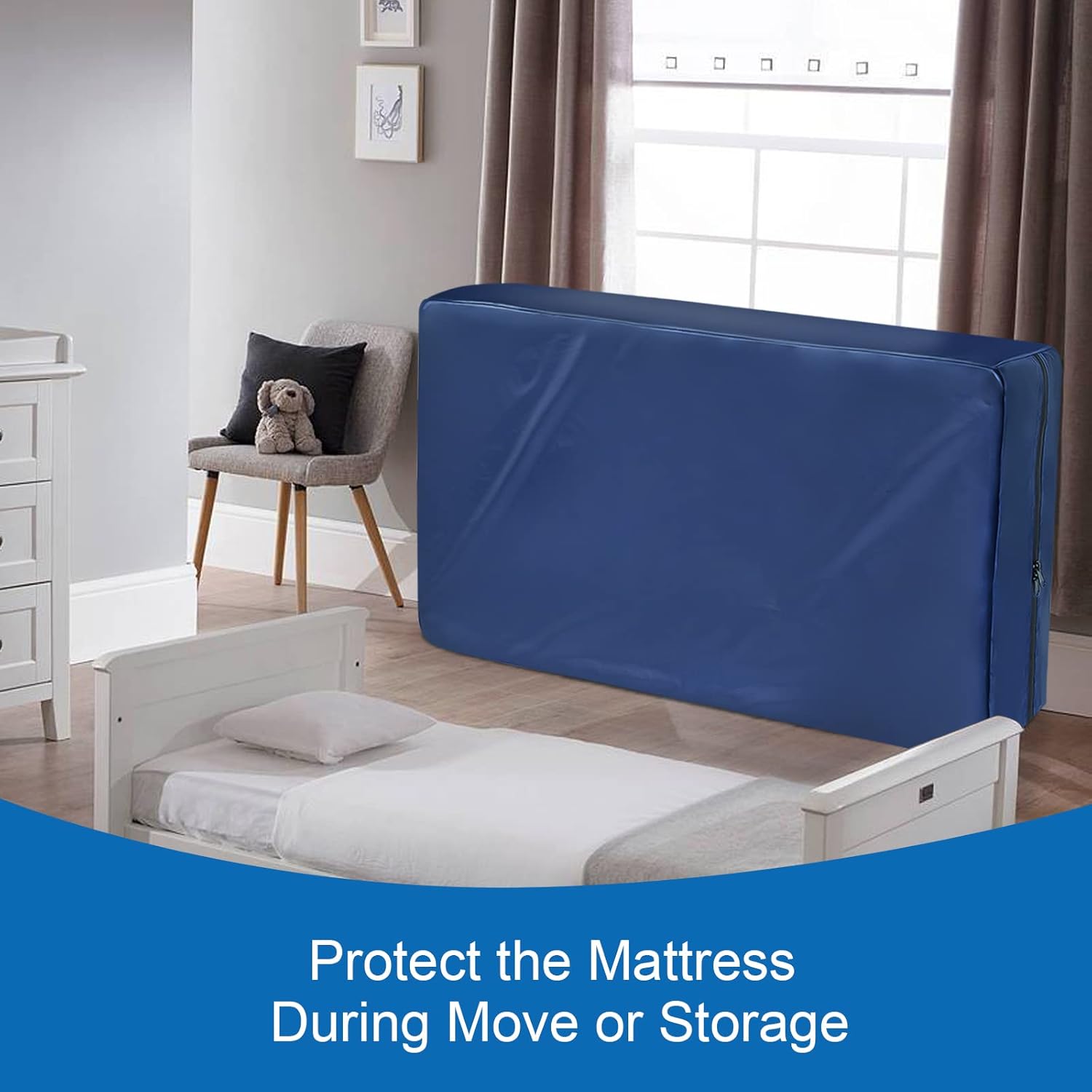 Crib Mattress Bag Waterproof, Heavy Duty Crib Mattress Moving Bag with Strong Zipper, Reusable Mattress Cover for Moving, Navy, 2 Pack