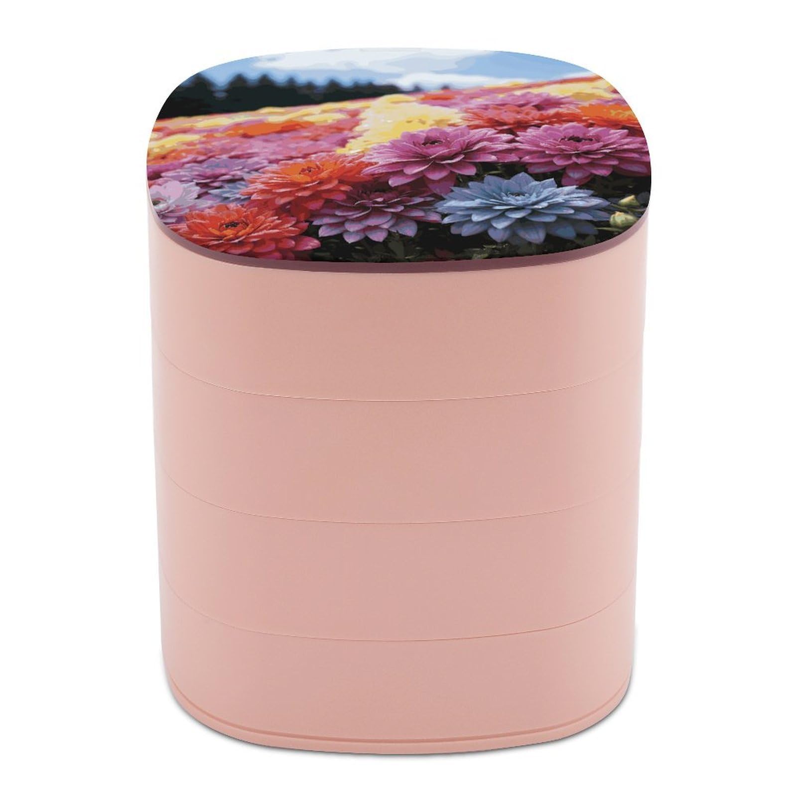 FekiLoot Rainbow Flower Sea Jewelry Box 4-Layers Rotatable Jewelry Organizer Storage Box with Mirror Cute Travel Jewelry Case Portable Earring Holder Organizer for Ring Necklace Bracelet