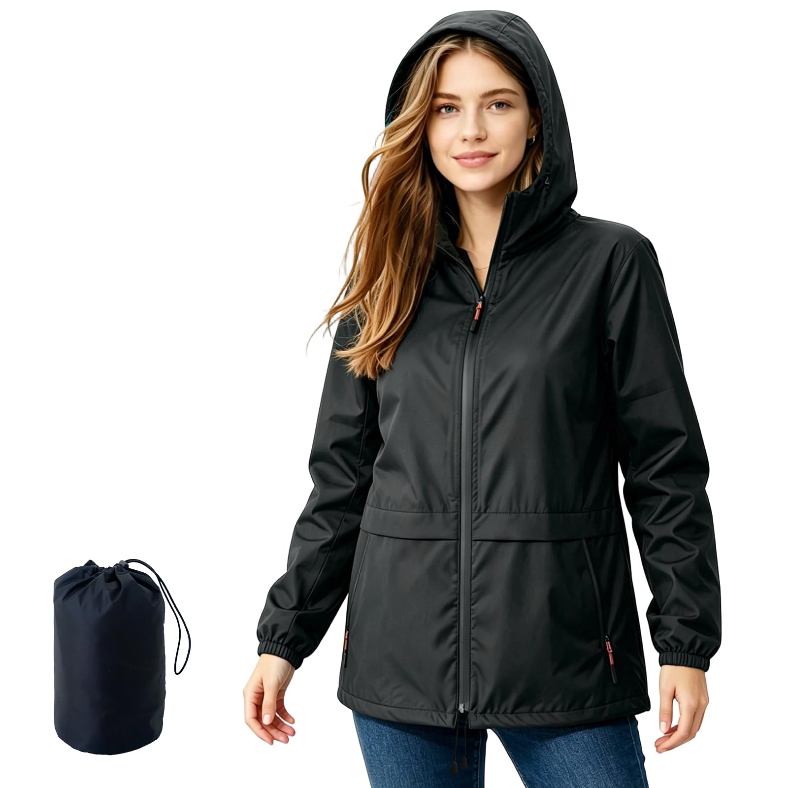 RJVZVEJH Waterproof Rain Jacket for Women, Lightweight Packable Raincoat with Hood for Outdoor Golf Hiking Travel Windbreaker