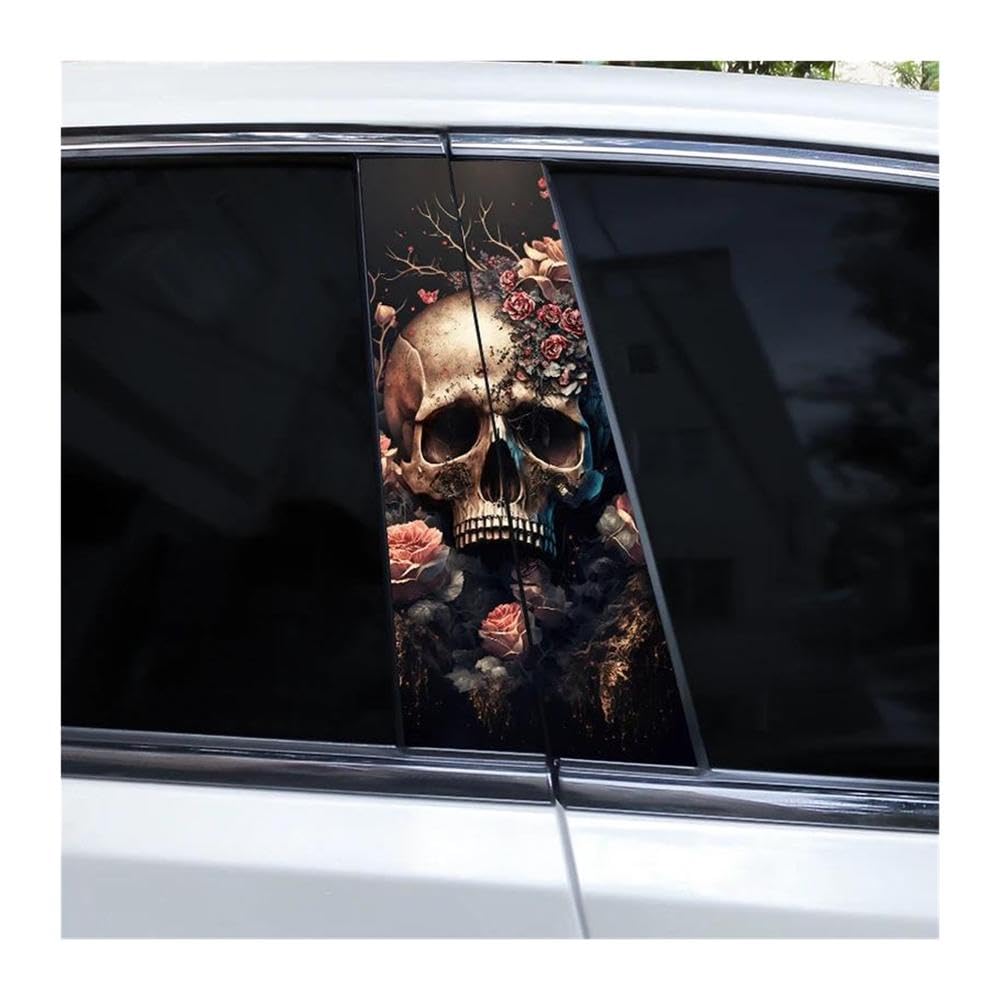 Decorative Items 2pcs Car B-Pillars Sticker Flame Rose Skull Sticker Car Door Pillar Sticker DIY(C)