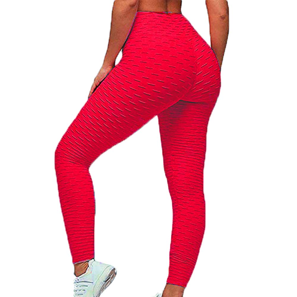 HISMIS Womens Ruched Butt Lifting High Waist Yoga Pants Tummy Control Leggings Tight, Red, S