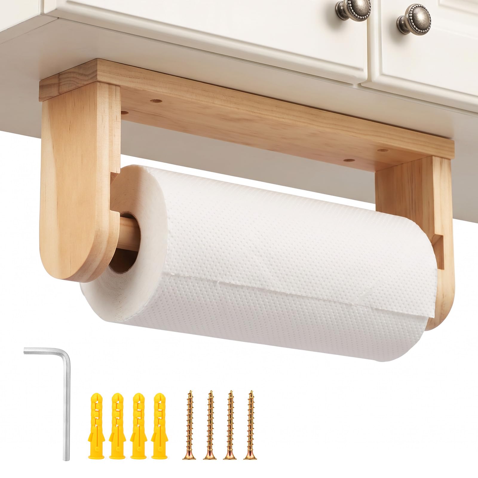 Wood Paper Towel Holder Under Cabinet Kitchen Roll Holder(Log color)