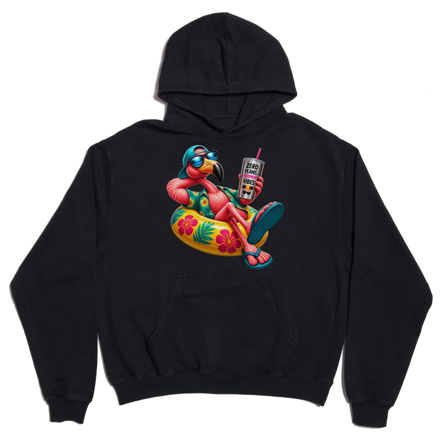Luźny flaming cieszący się letnimi wibracjami unisex oversize ciężka mieszanka bawełny bluza z kapturem czarna