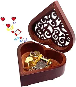 Heart Shaped Vintage Carved Wood Mechanism Windup Music Box for Mom Girls Valentine Anniversary Christmas Birthday Wedding Thanksgiving - You are My Sushine