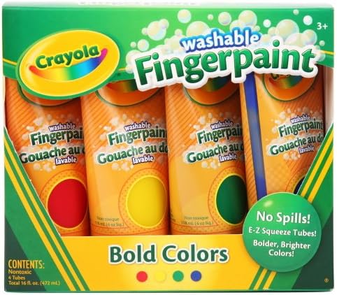 Crayola Washable Finger Paints, 4-Count ( 4 ounce tubes ), Red, Blue, Yellow and Green