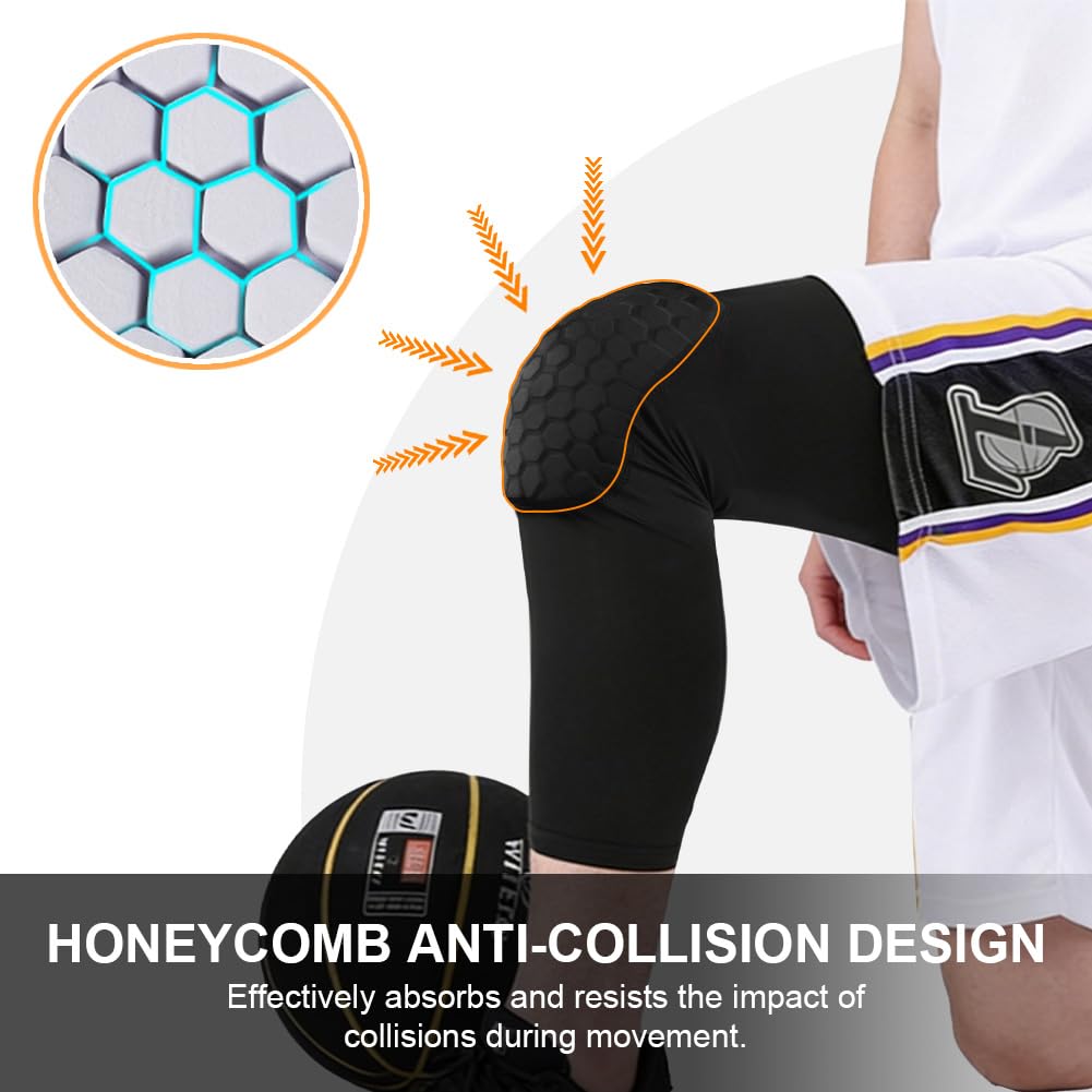 AYBUY Rodilleras de baloncesto, Rodilleras Voleibol para Adulto, Flexible Rodilla Protectoras Deportivas, 2 pcs mangas de compresión anticolisión de panal, para patinaje, Danza, Skate niños, L, negro - 5