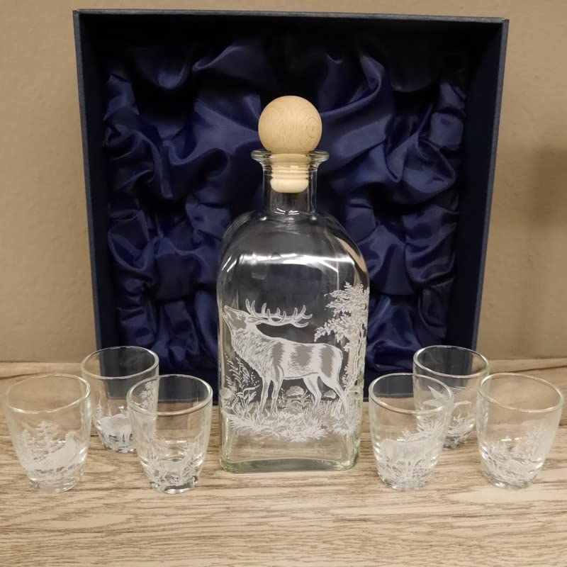 GTK - Geweihe & Trophäen KRUMHOLZ - Lot de 7 verres à liqueur avec carafe - Décoration de chasse - Dans un carton cadeau