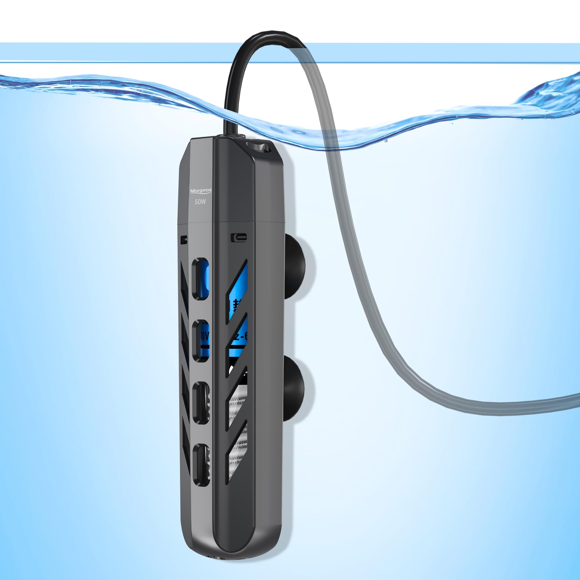 Kleiner Aquariumheizer, 50 W, tauchfähiger Aquariumheizer mit Schutzhülle und Arbeitsanzeige, voreingestellte Temperatur 25,6 °C für Betta-, Schildkröten-, Süß- und Salzwassertanks, 3,5 - 2,7 l