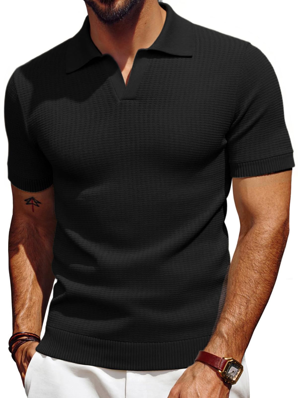 Les umes Polo da uomo a maniche corte maglia scollo a V tè estate casual traspirante polo