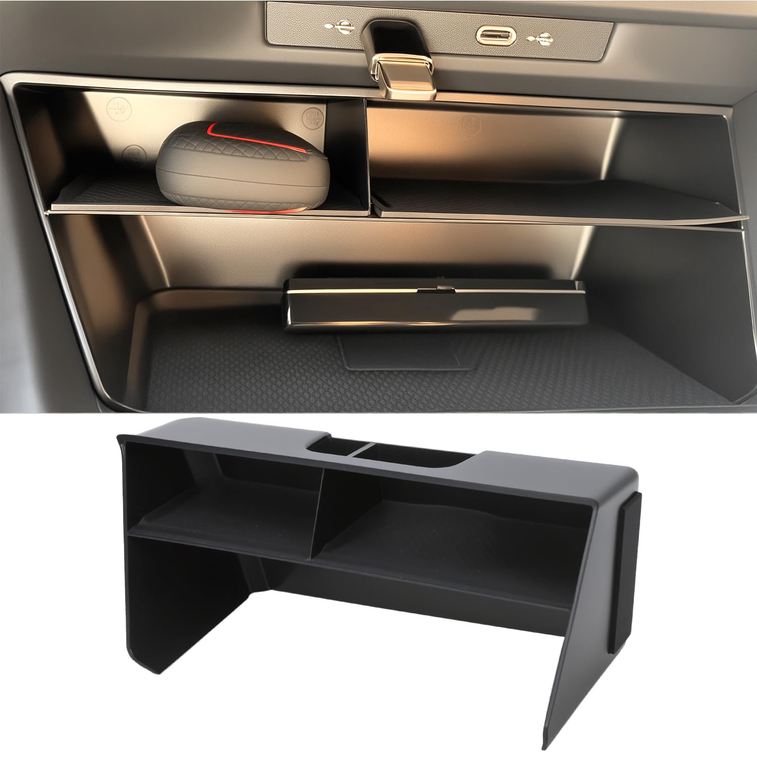 QWORK® organizer do konsoli środkowej, do konsoli środkowej, pasuje do VW Golf 8, tworzywo ABS z gumowymi matami