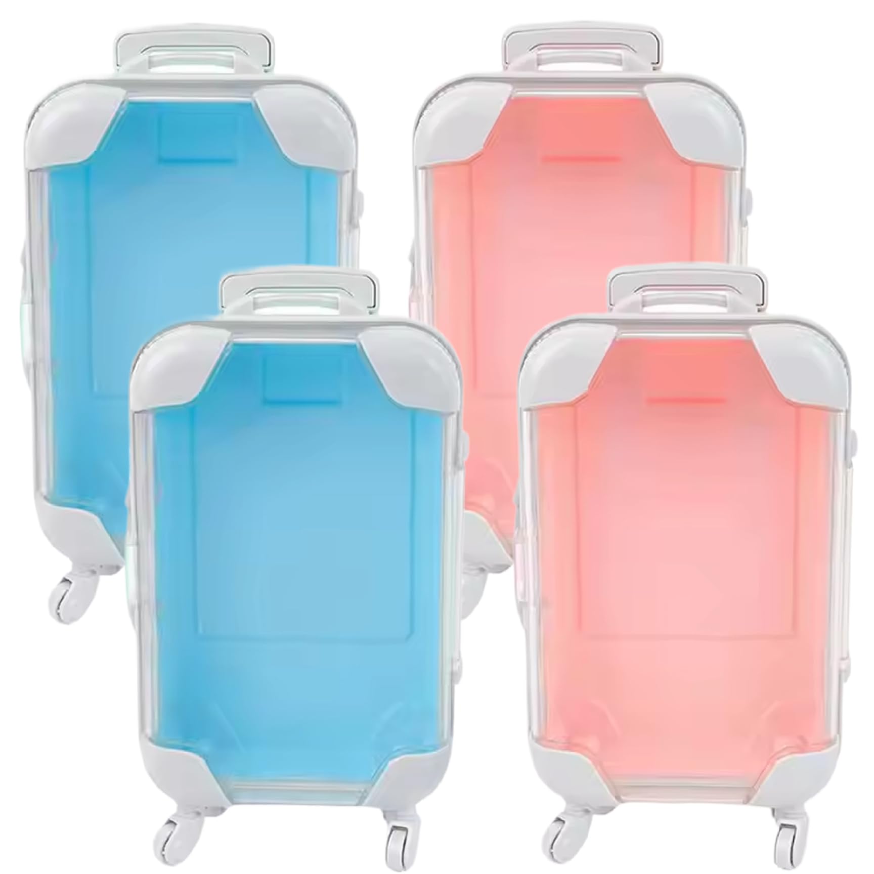 CNAFGBGG 4PCS Mini Suitcase Party Favor Box, 2 Colors Plastic Mini Suitcase Box with Rolling Wheel, 2.8x1.4x4.9 Tiny Luggage for Eyelash Candy Jewelry Makeup..