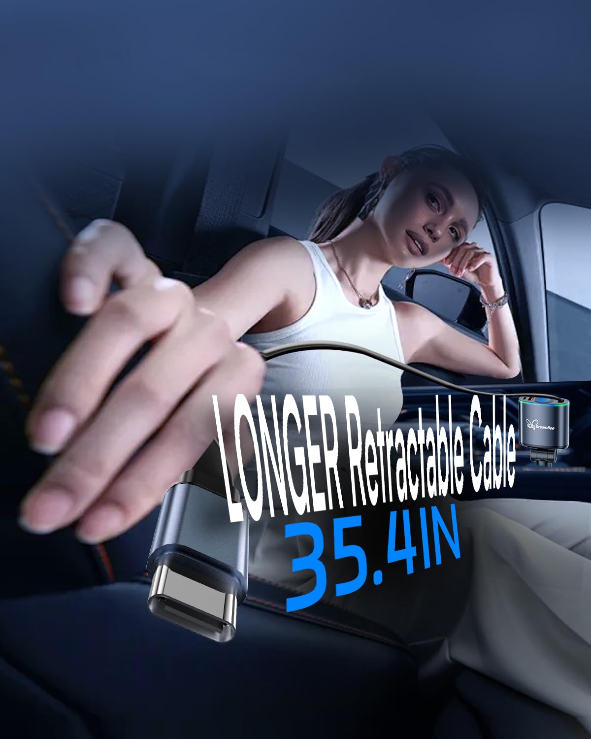 Caricabatteria da auto retrattile da 162 W 3 in 1, ricarica super veloce, cavo retrattile (35,6 pollici) e 2 porte USB per iPhone 16/15/14/13/12 Pro Max XR/iPad/Samsung